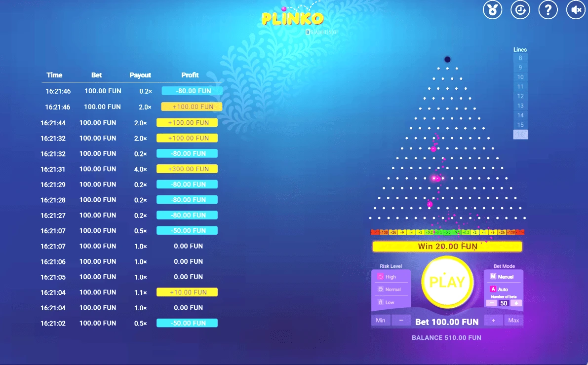 Успешная игра в Plinko на деньги